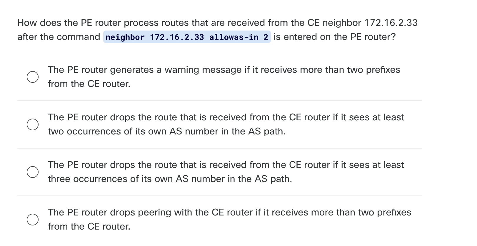 How does the PE router process routes that | StudyX