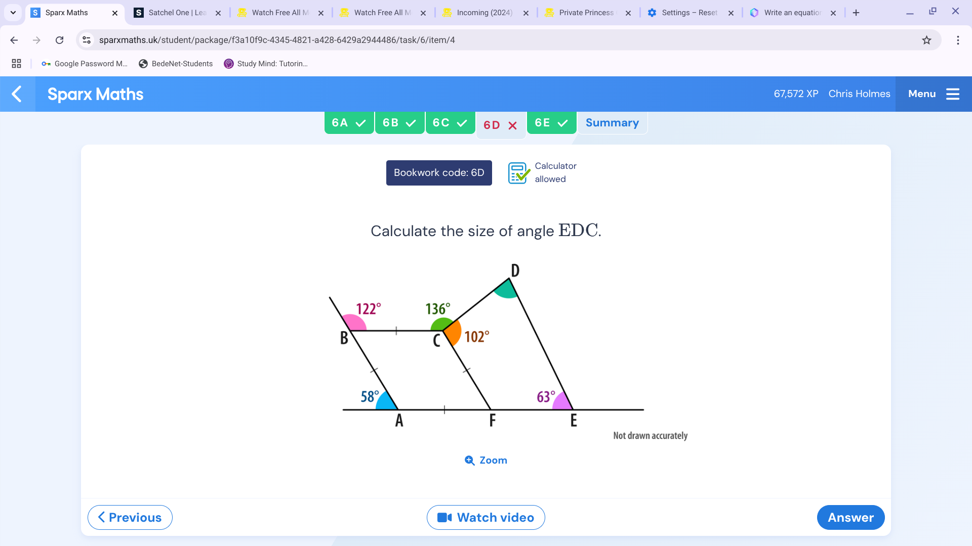 Calculate the size of angle EDC. The image