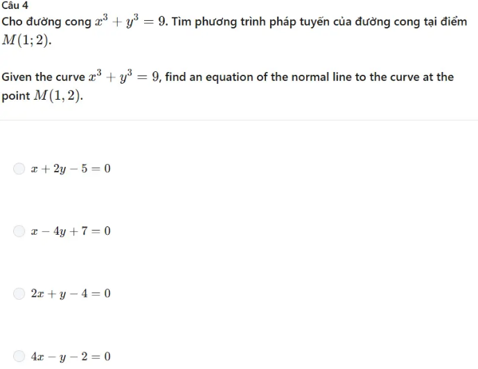 Cho đường cong $x^3 + y^3 = 9$. Tìm phương
