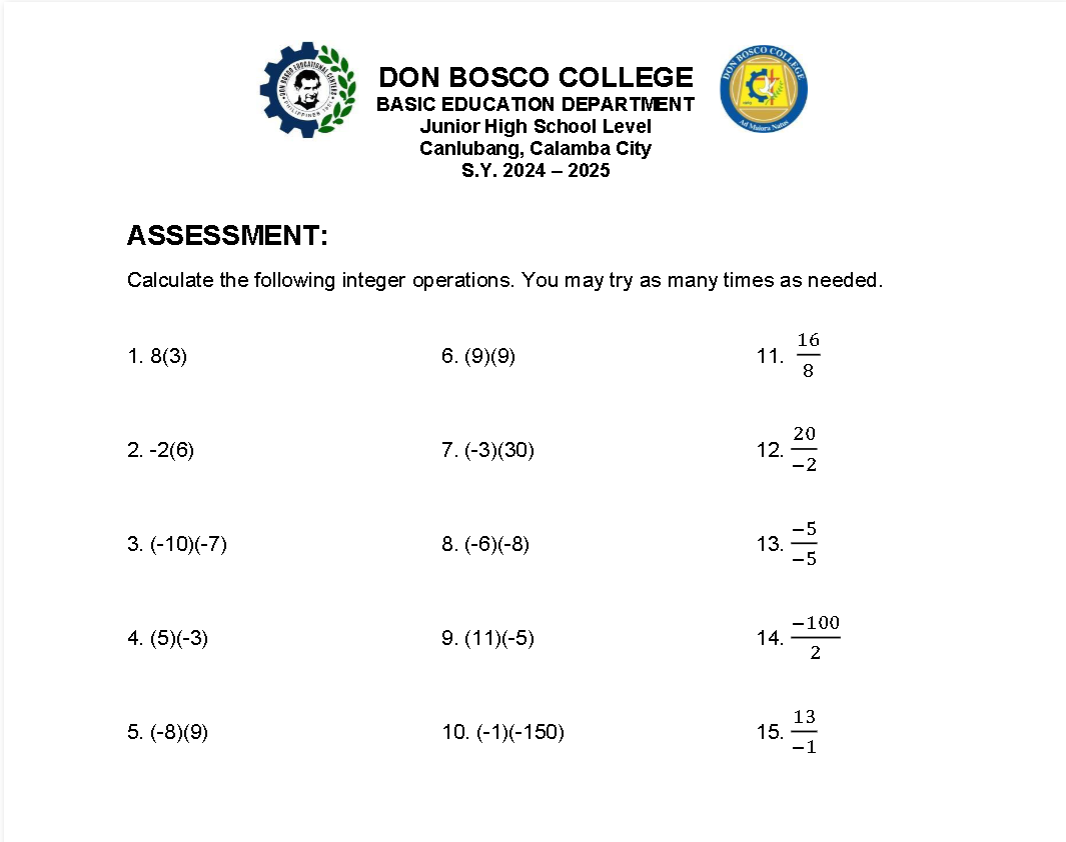 Calculate the following integer operations. | StudyX