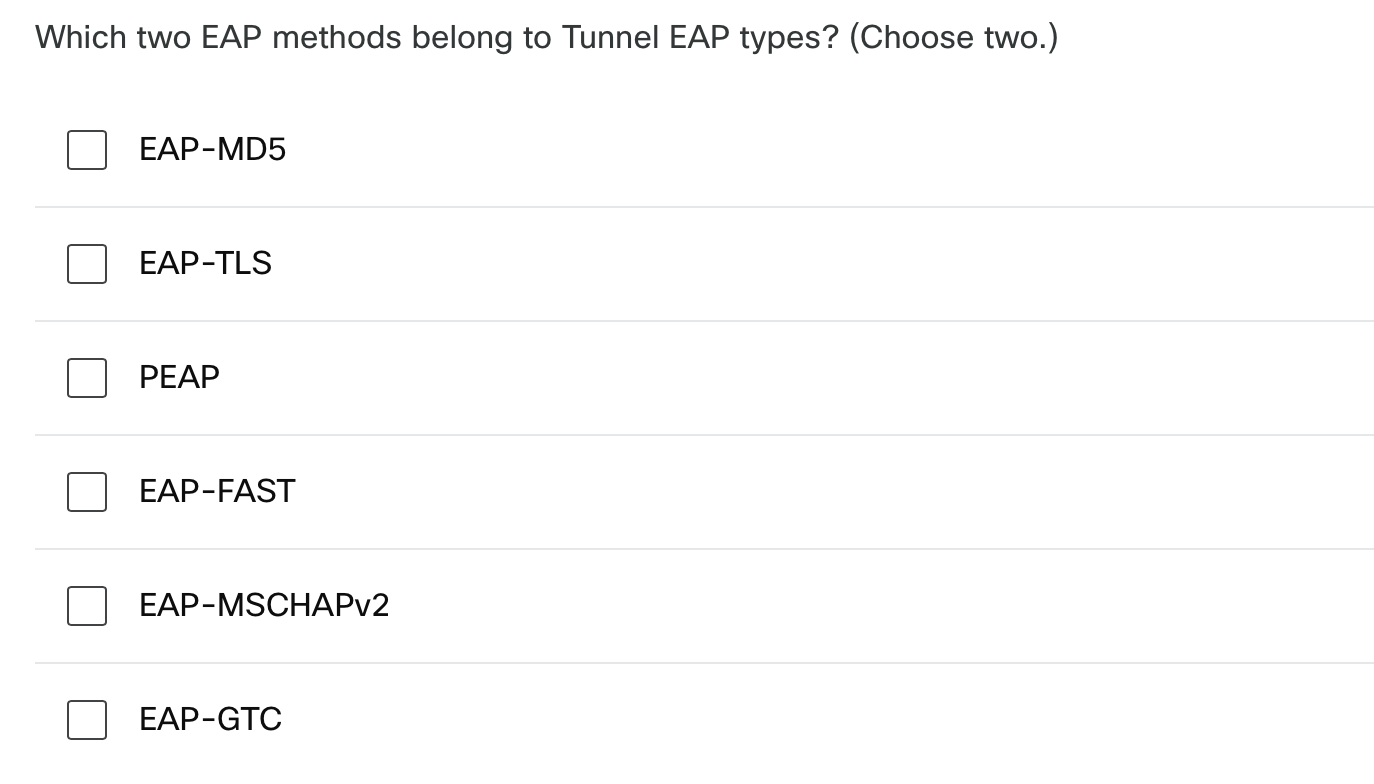 Which two EAP methods belong to Tunnel EAP