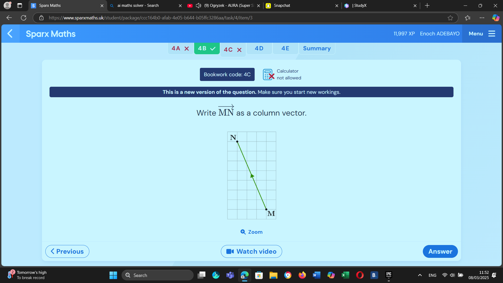 Vector Mn Write $ {MN}$ as a column vector. The image