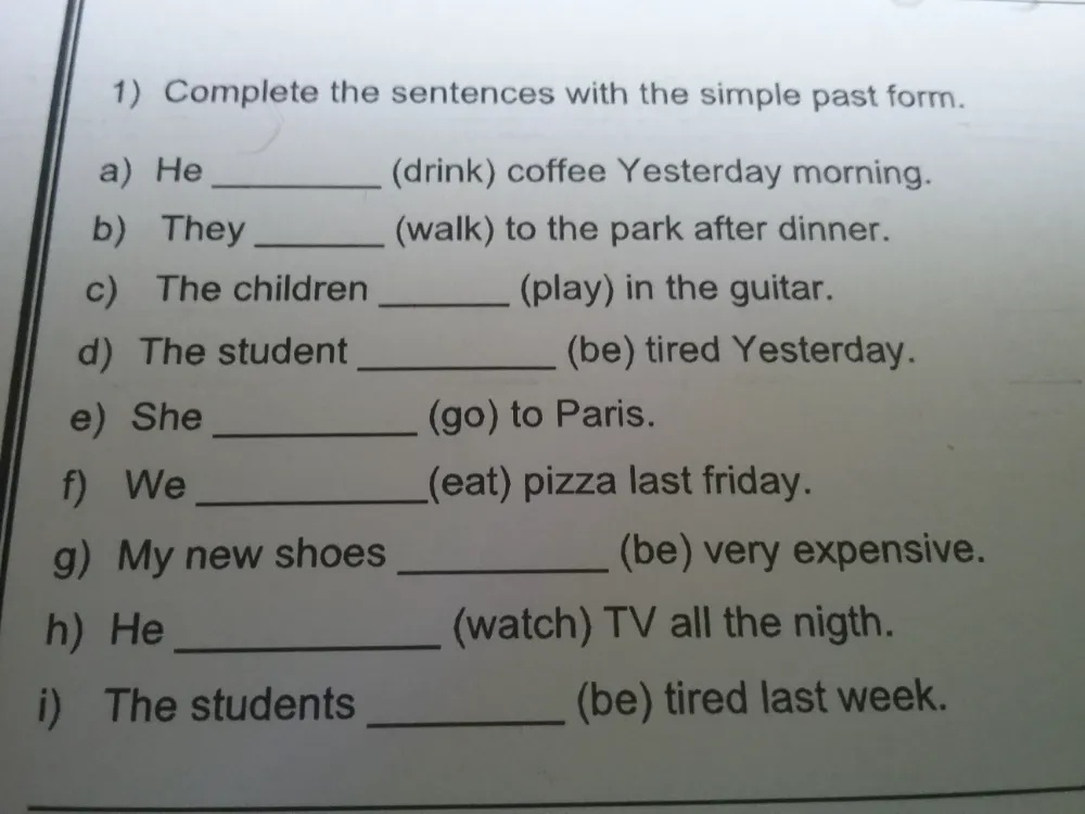 1) Complete the sentences with the simple | StudyX