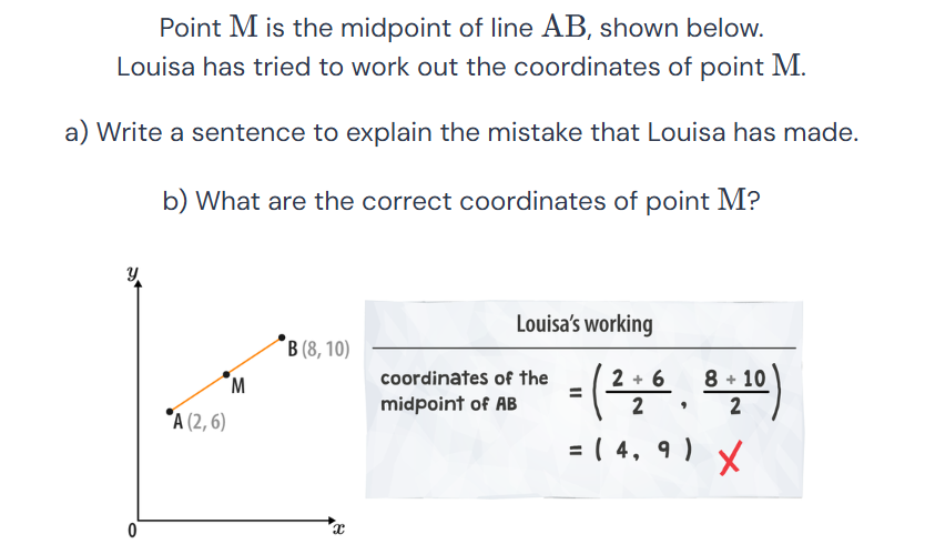 Point M is the midpoint of line AB, shown