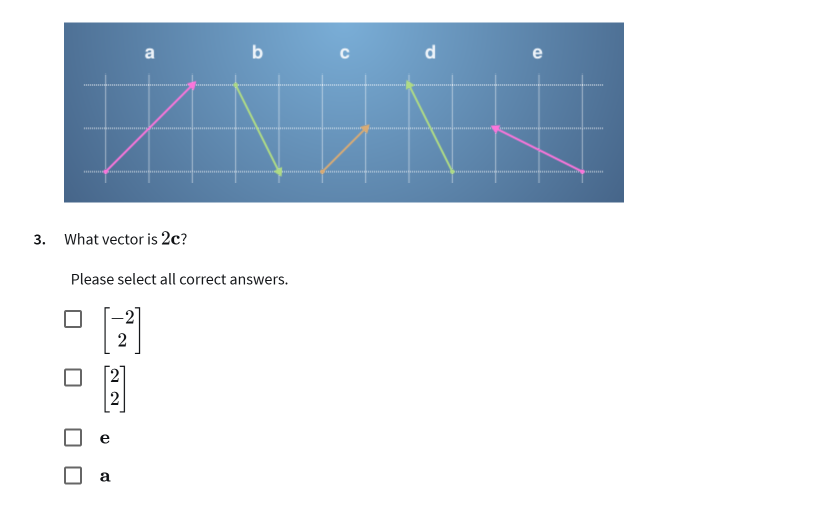 3. What vector is 2c? Please select all | StudyX image.