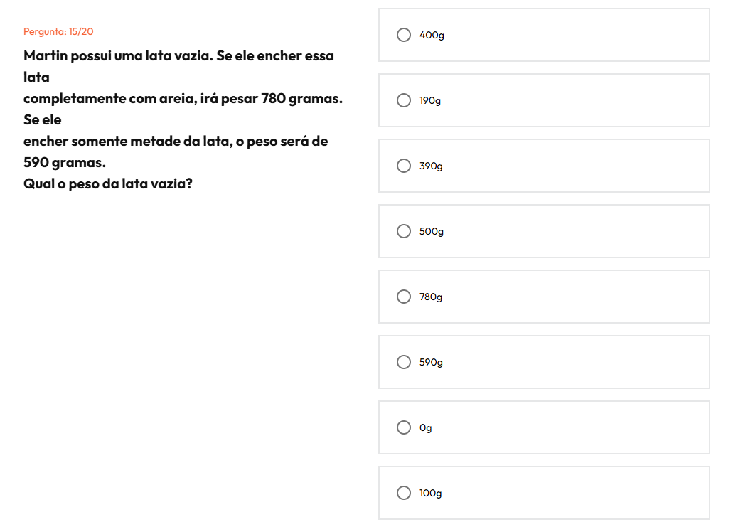Martin possui uma lata vazia. Se ele encher