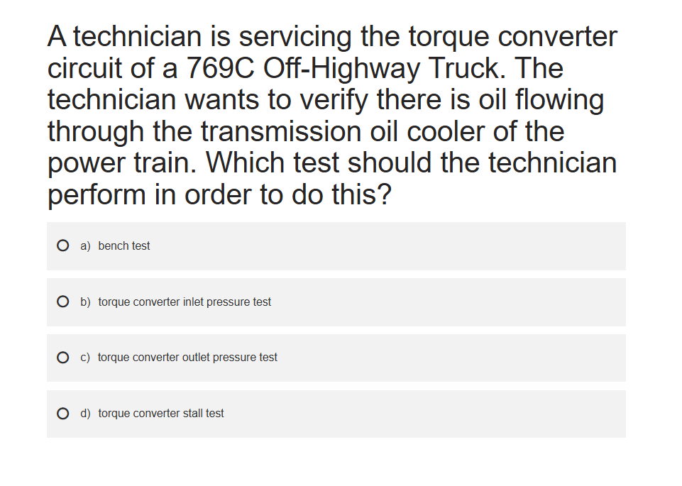 Stall Test A technician is servicing the torque