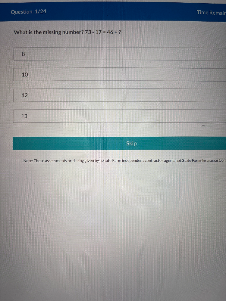 What is the missing number? $73 - 17 = 46