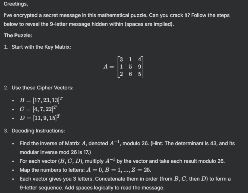 Greetings, I've encrypted a secret message | StudyX