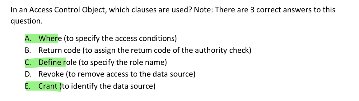 In an Access Control Object, which clauses