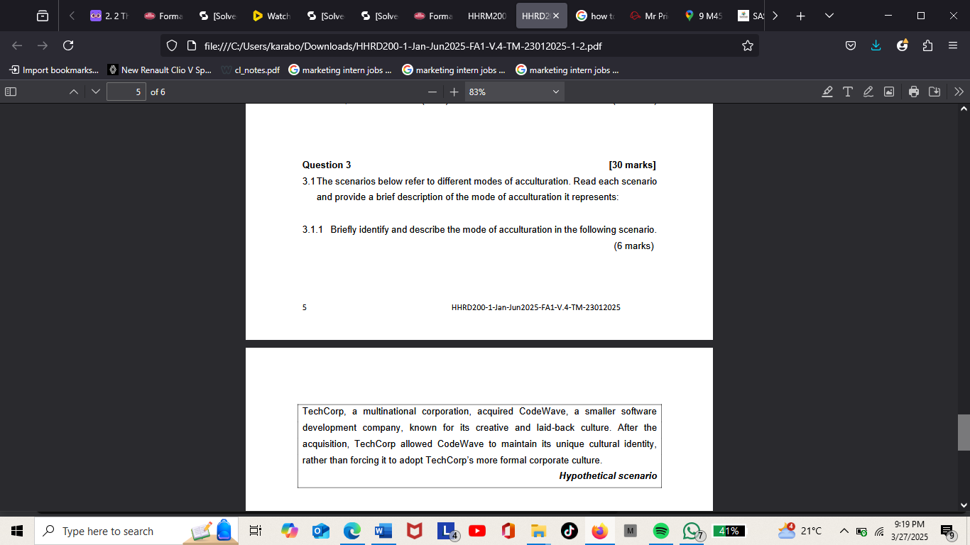 Question 3 [30 marks] 3.1 The scenarios | StudyX