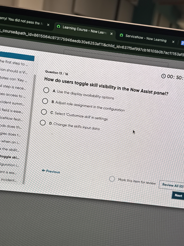 Question 13 / 16 How do users toggle skill