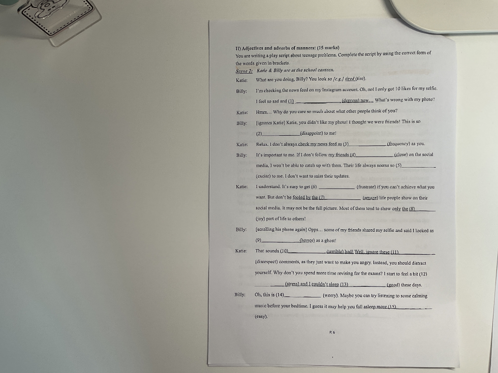 II) Adjectives and adverbs of manners: (15 | StudyX