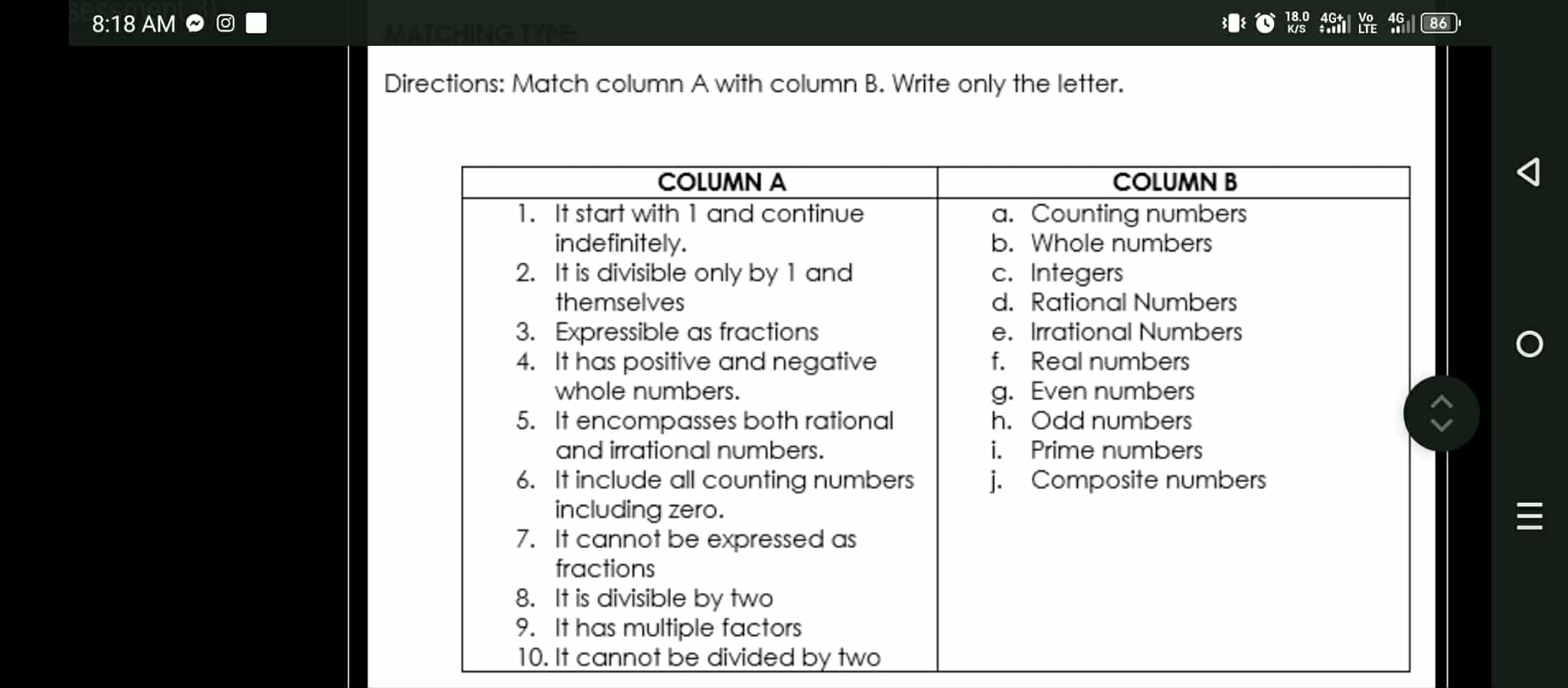 Directions: Match column A with column B. | StudyX