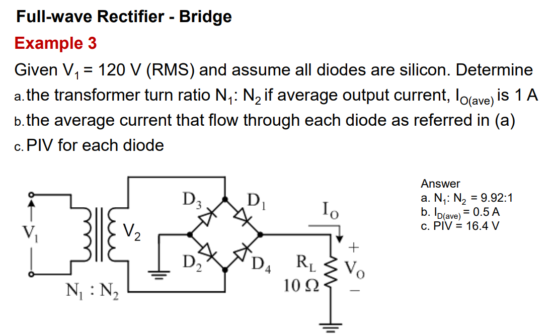 Full-wave Rectifier - Bridge Example 3 | StudyX