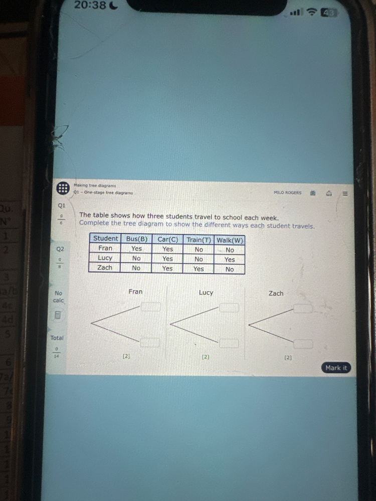 The table shows how three students travel to | StudyX