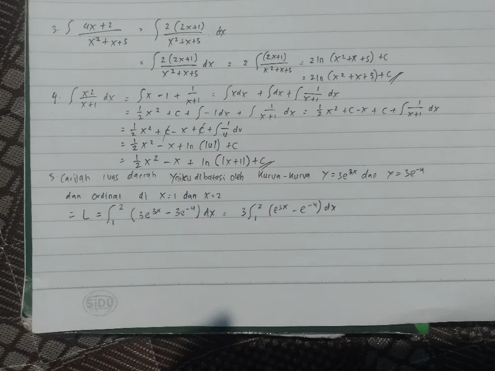 3. $ {4x+2}{x^2+x+5} dx = | StudyX