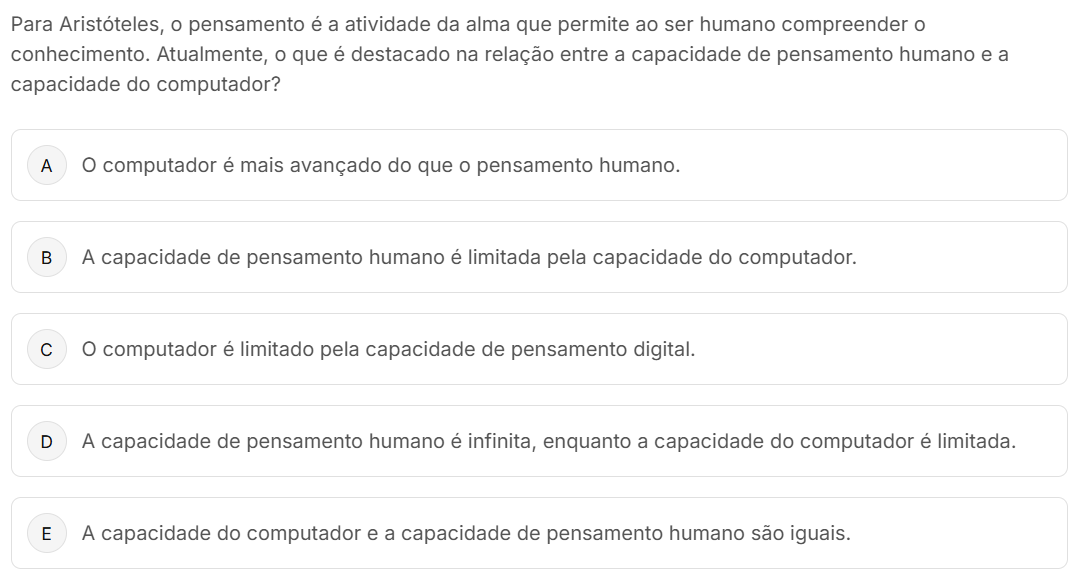 Para Aristóteles, o pensamento é a atividade