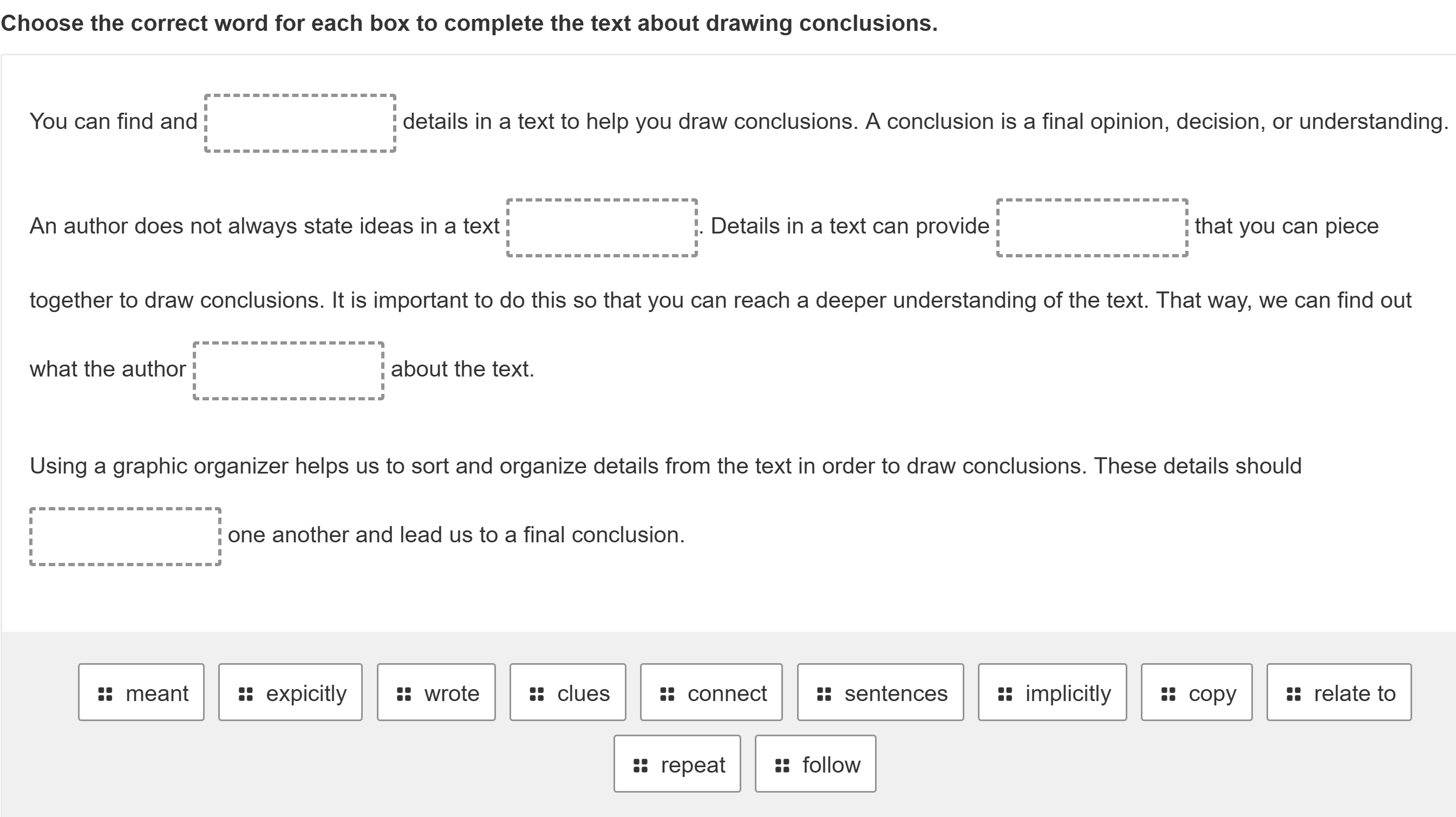 Choose the correct word for each box to | StudyX