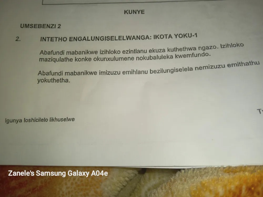 UMSEBENZI 2 2. INTETHO ENGALUNGISELELWANGA: