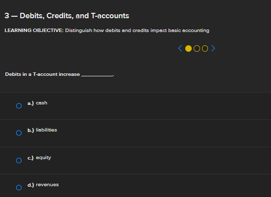 Debits in a T-account increase ______ a.) | StudyX