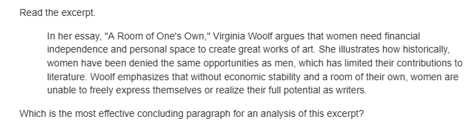 Read the excerpt. In her essay, 
