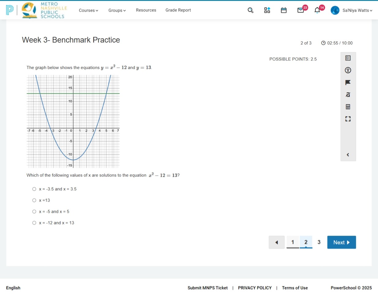 The graph below shows the equations $y = x^2 | StudyX