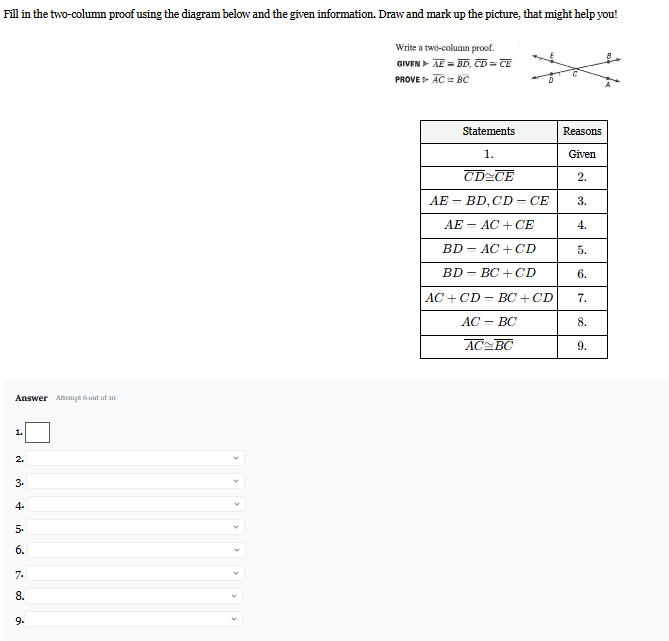 Fill in the two-column proof using the | StudyX