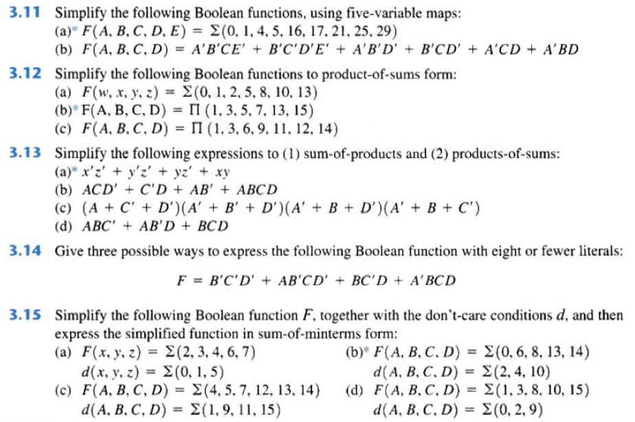 311 Simplify the following Boolean functions | StudyX