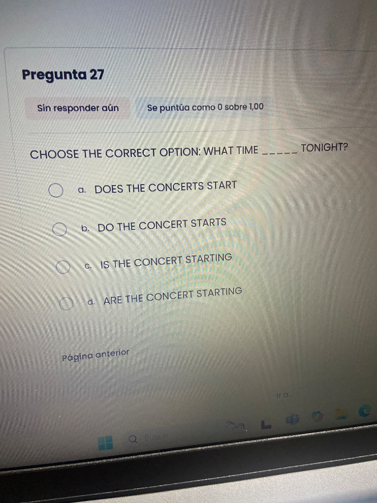 Present Continuous Form.pdf CHOOSE THE CORRECT OPTION WHAT TIME TONIGHT