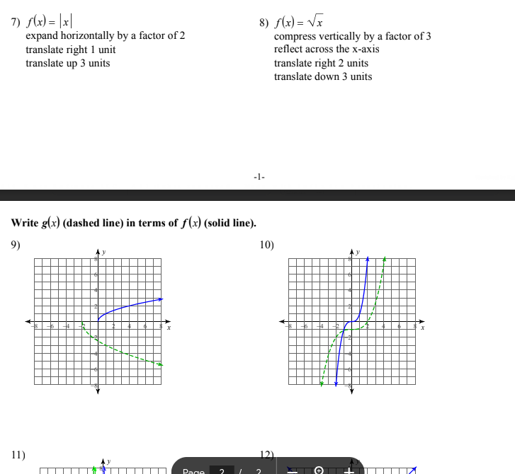 Expand Horizontal 7) f(x) = x expand horizontally by a factor