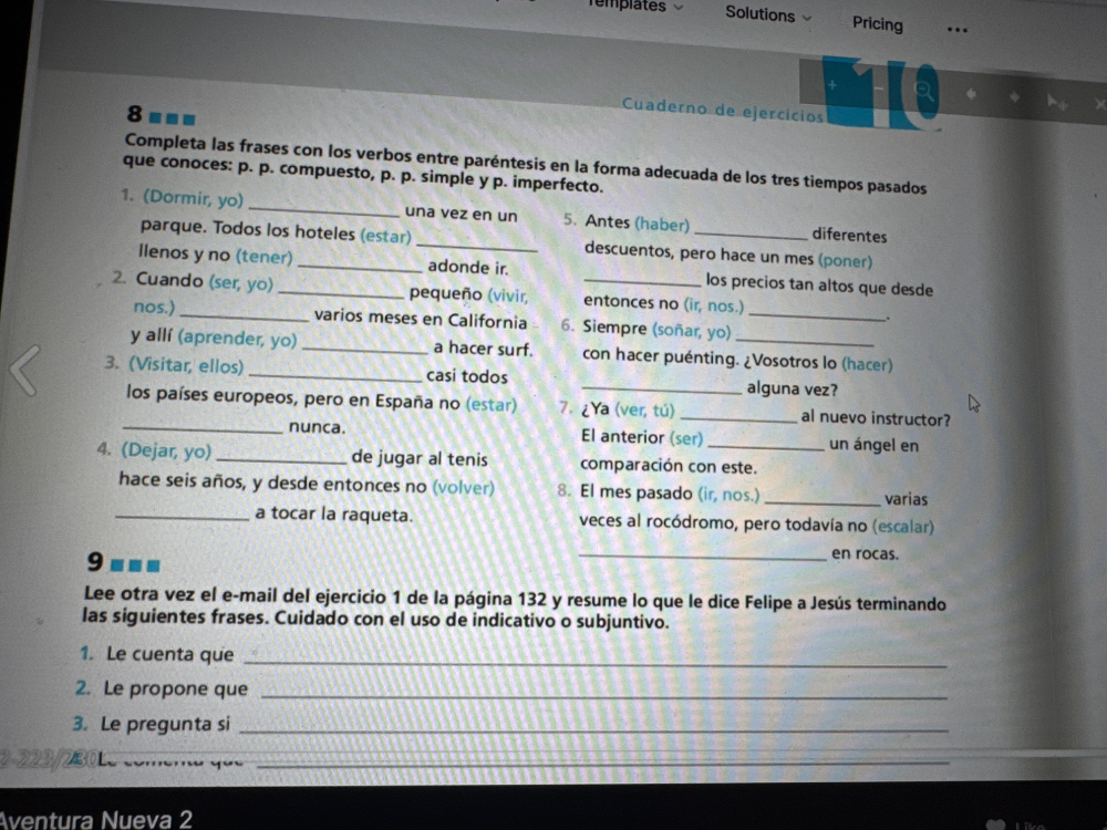 8 Completa las frases con los verbos entre