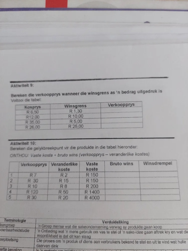 Aktiwiteit 9: Bereken die verkoopprys | StudyX