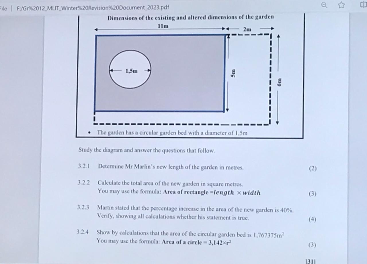 Dimensions of the existing and altered