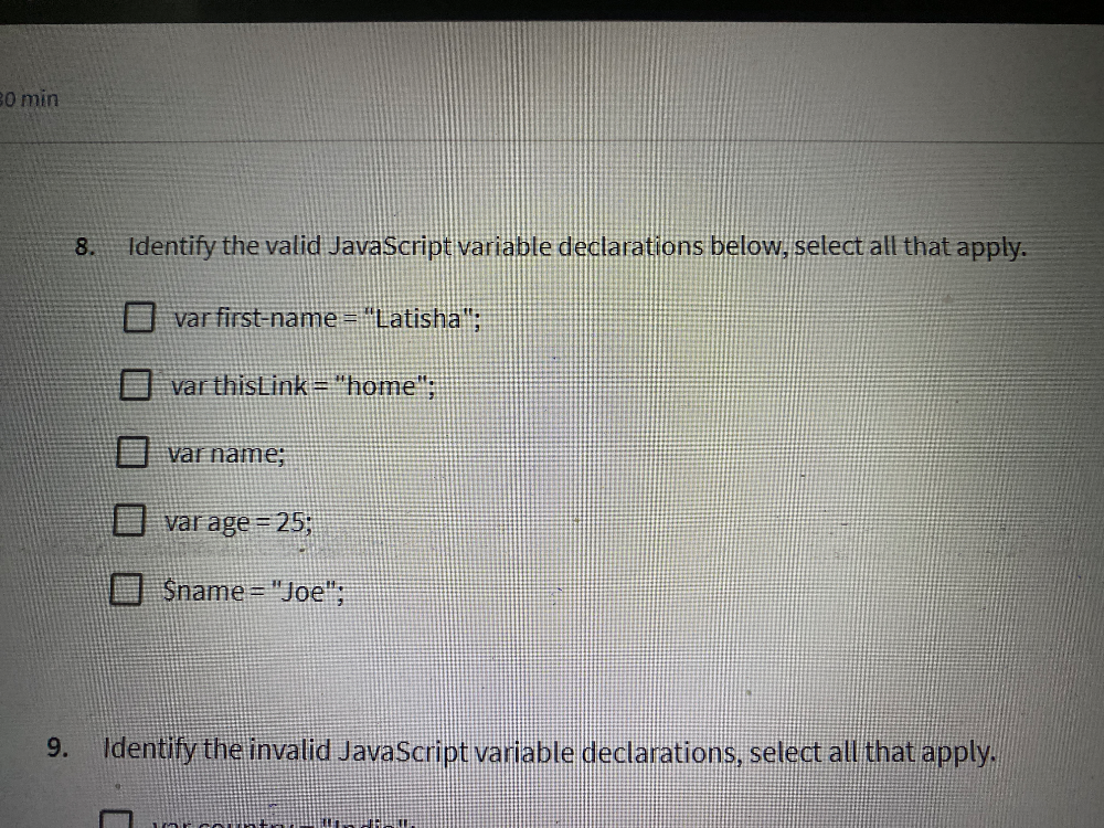 question 2 - javascript in javascript why | studyx... 8 Identify the valid JavaScript variable | StudyX