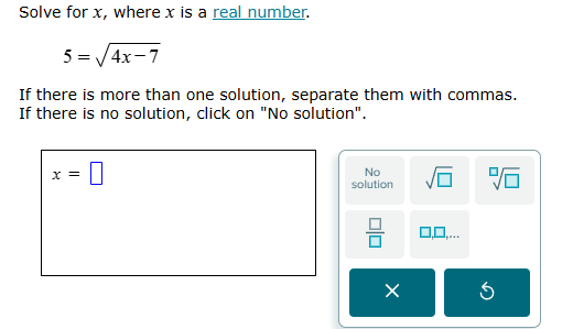 Solve for $x$, where $x$ is a real number. | StudyX