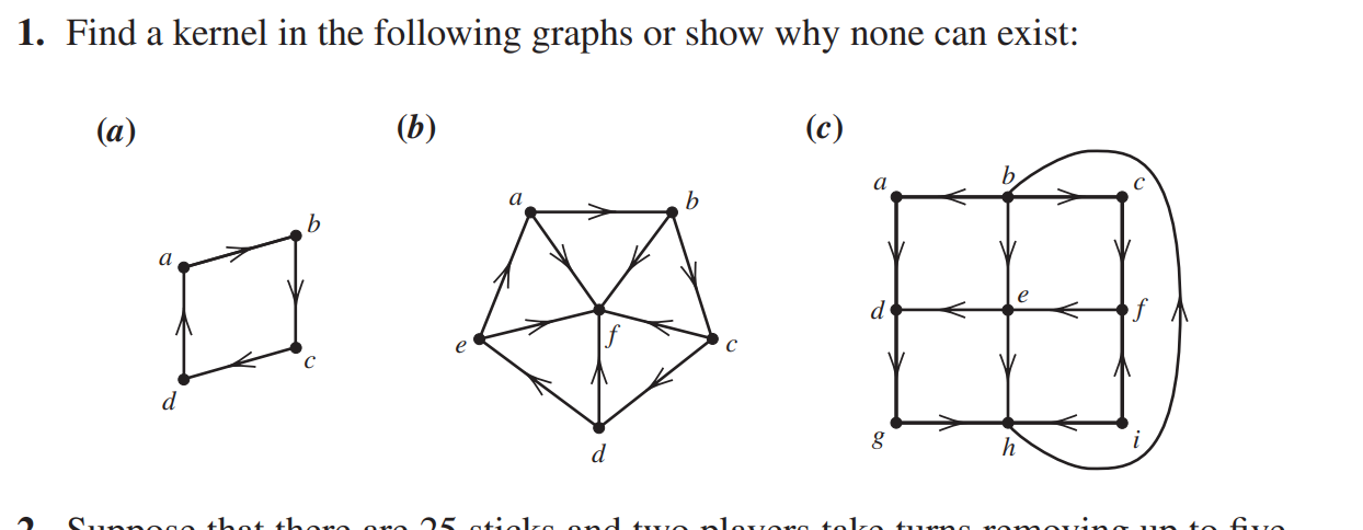 1 Find a kernel in the following graphs or