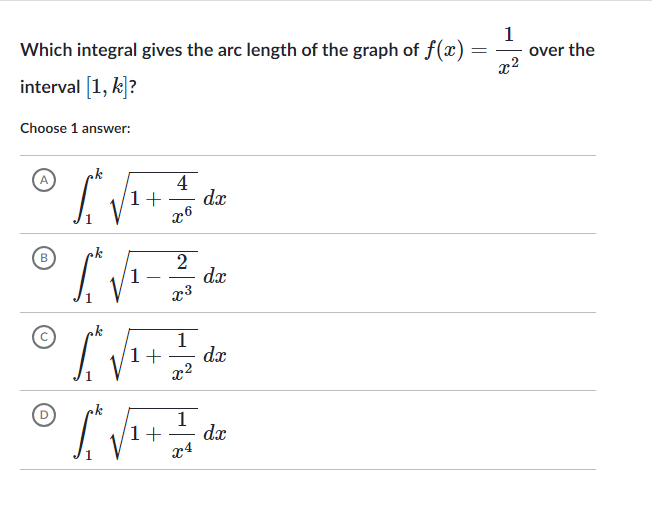 Which integral gives the arc length of the | StudyX