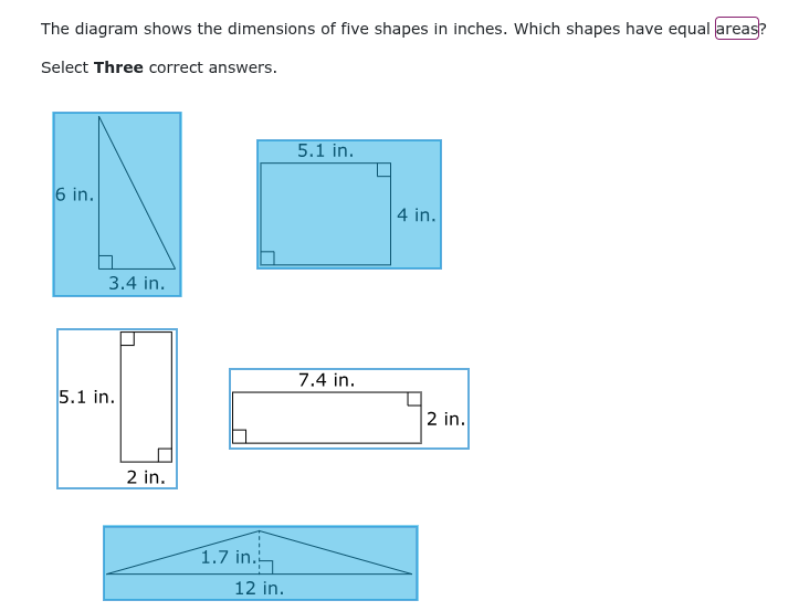 The diagram shows the dimensions of five