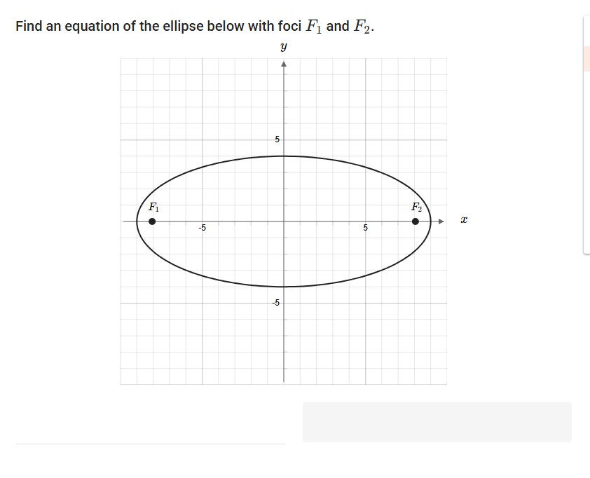 Find an equation of the ellipse below with | StudyX