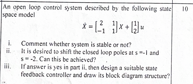 An open loop control system described by the | StudyX