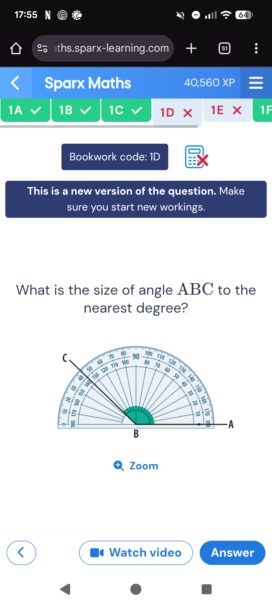 What is the size of angle ABC to the nearest | StudyX