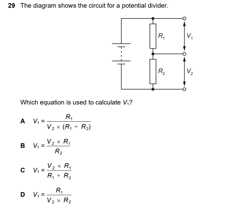 Potential Divider Question 29 The diagram shows the circuit for a