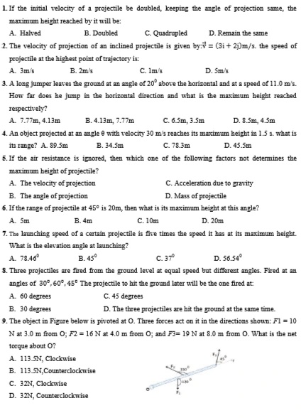 1. If the initial velocity of a projectile | StudyX