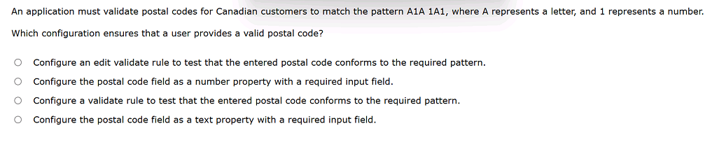 Postal Code Validation Pattern An application must validate postal codes | StudyX