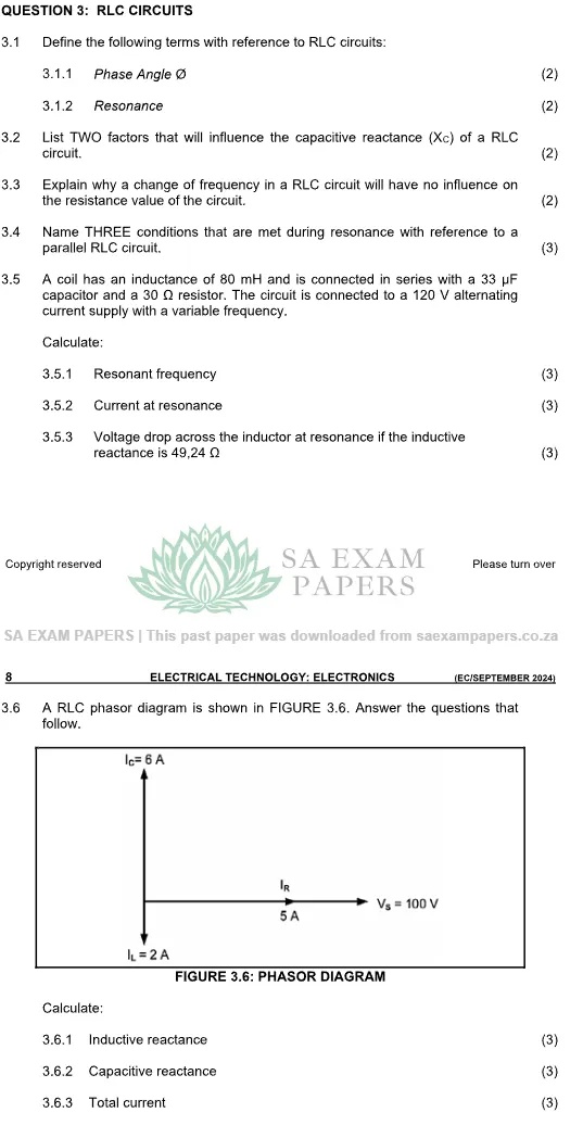 QUESTION 3: RLC CIRCUITS 3.1 Define the | StudyX