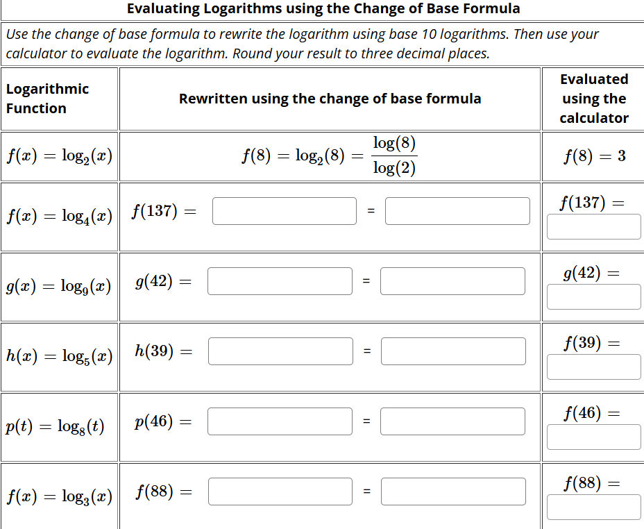 Log Rewrite Use the change of base formula to rewrite | StudyX