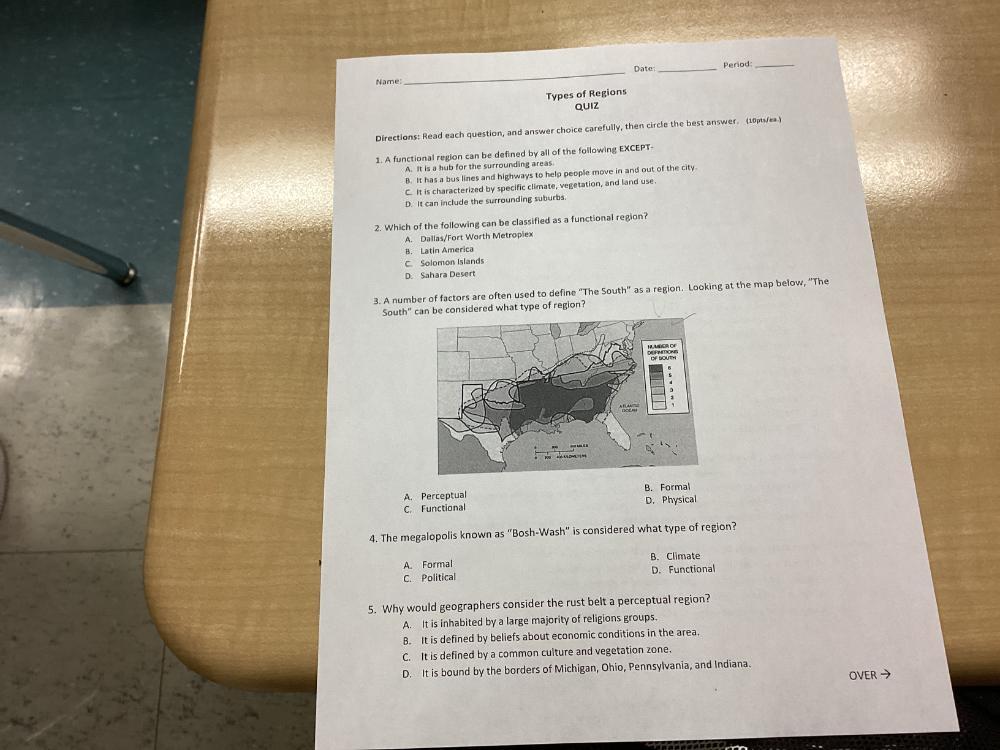 Region Test Answer Key Types of Regions QUIZ Directions: Read each | StudyX