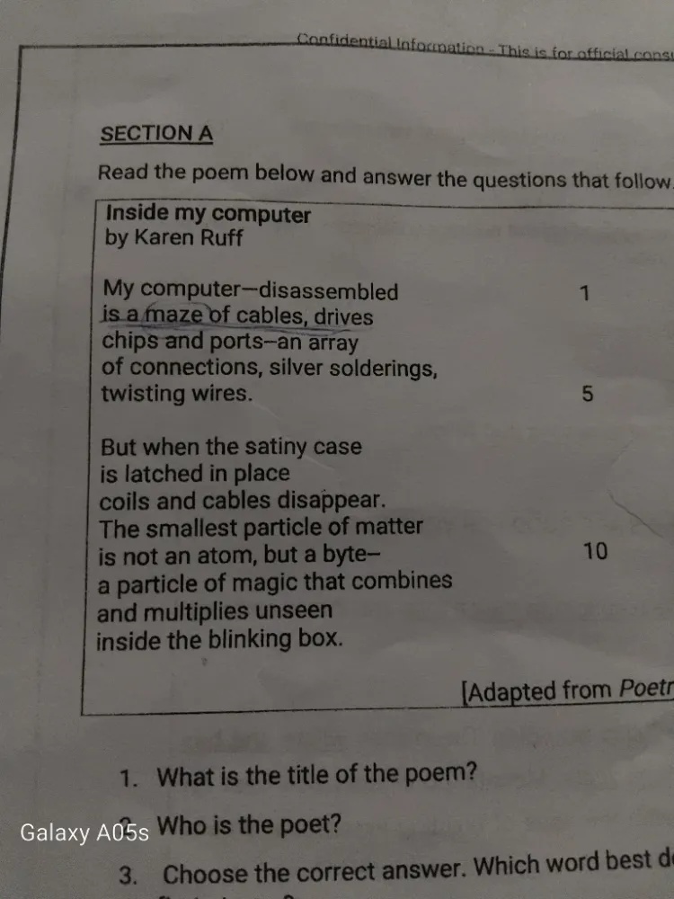 SECTION A Read the poem below and answer the