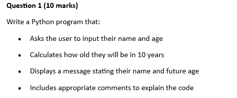 Question 1 (10 marks) Write a Python | StudyX